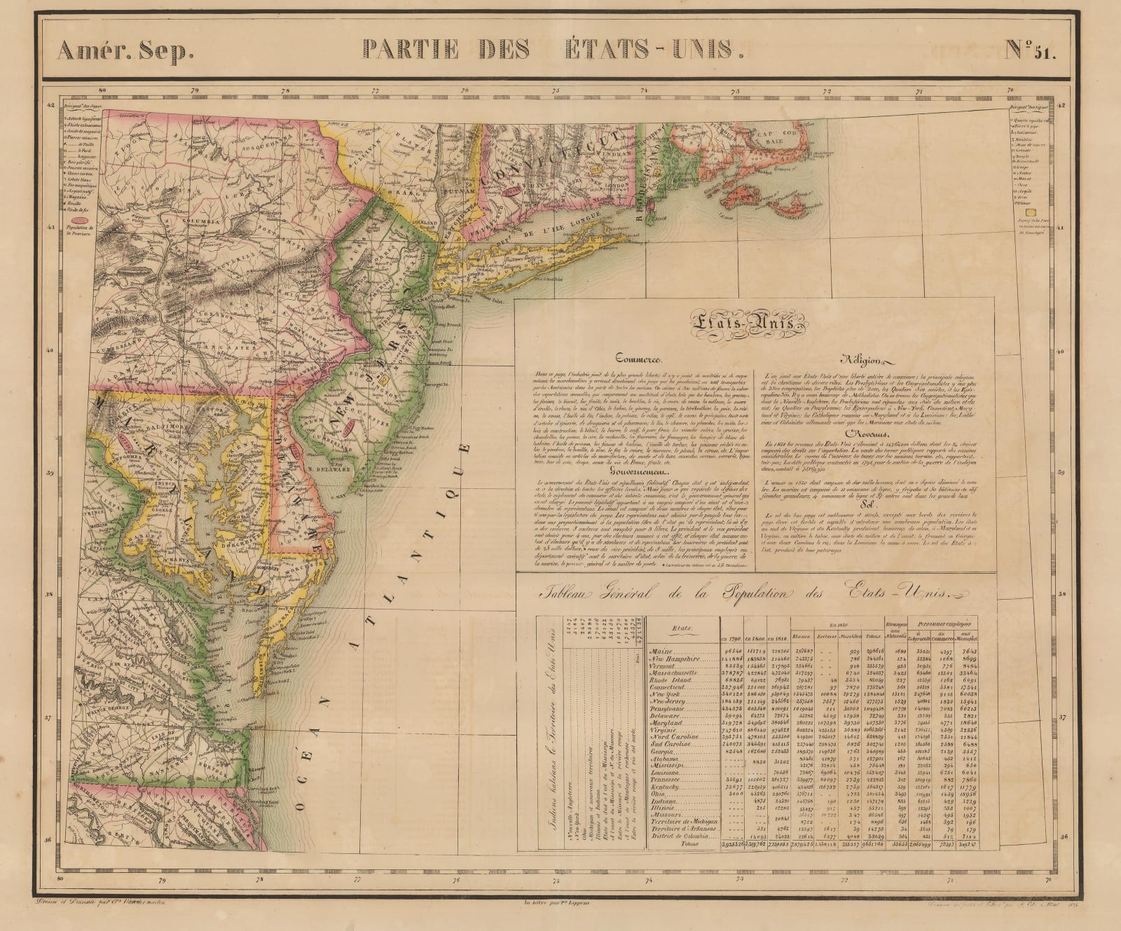 Philippe Vandermaelen, Cape Cod to Chesapeake Bay, 1827