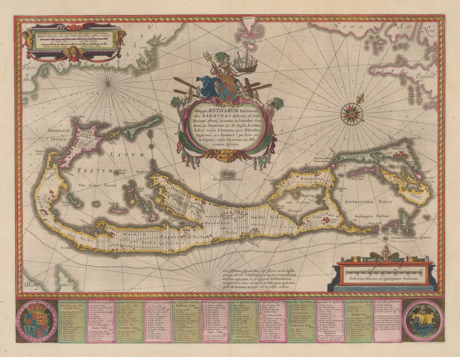 Willem & Jan Blaeu, Bermuda showing place names & plantation divisions, 1662