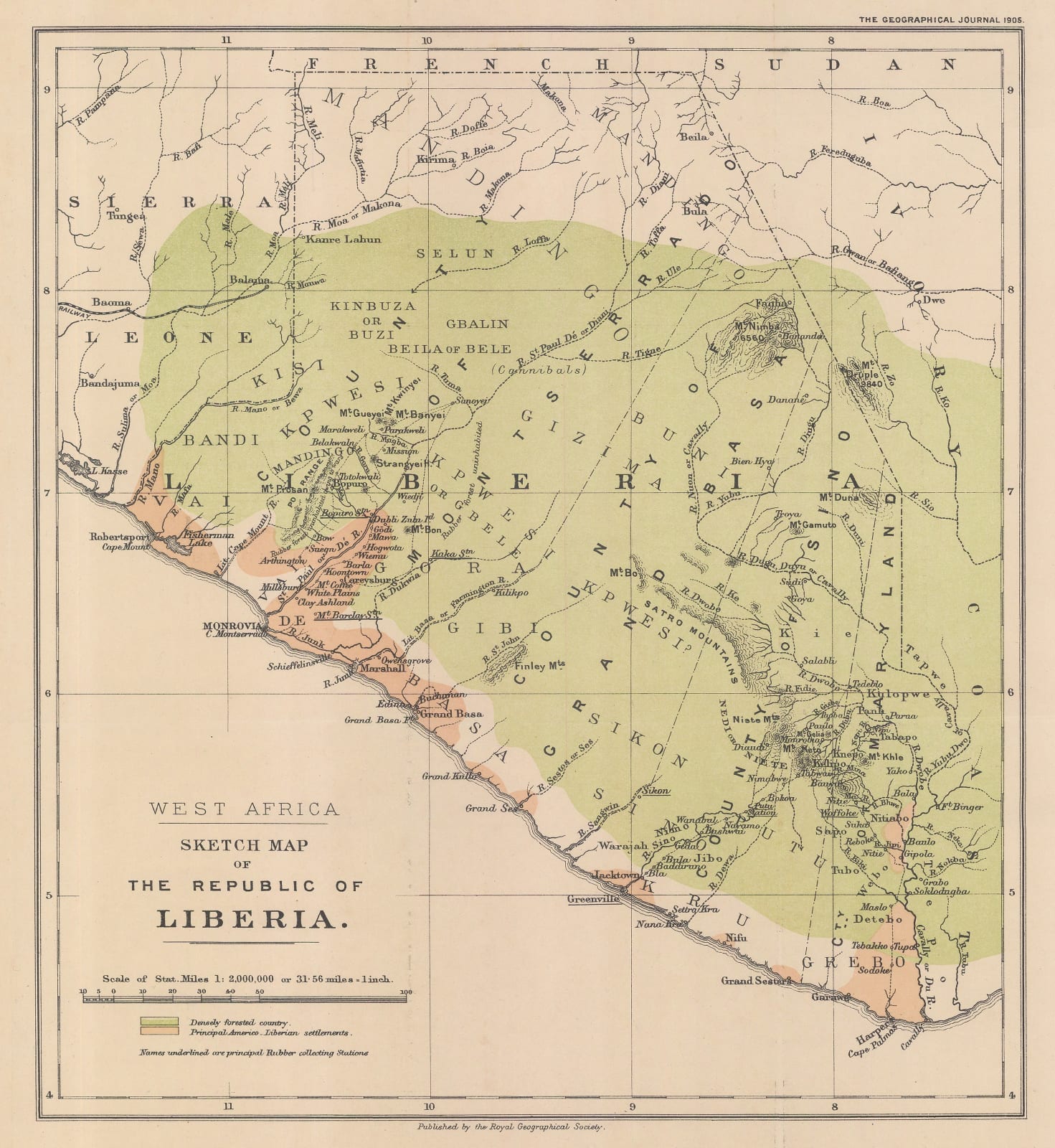 Royal Geographical Society (RGS), Sketch Map of the Republic of Liberia, 1905