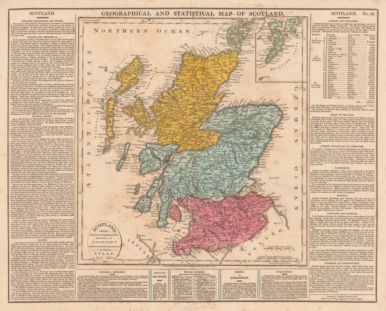 C.V. Lavoisne, Geographical and Statistical Map of Scotland, 1813