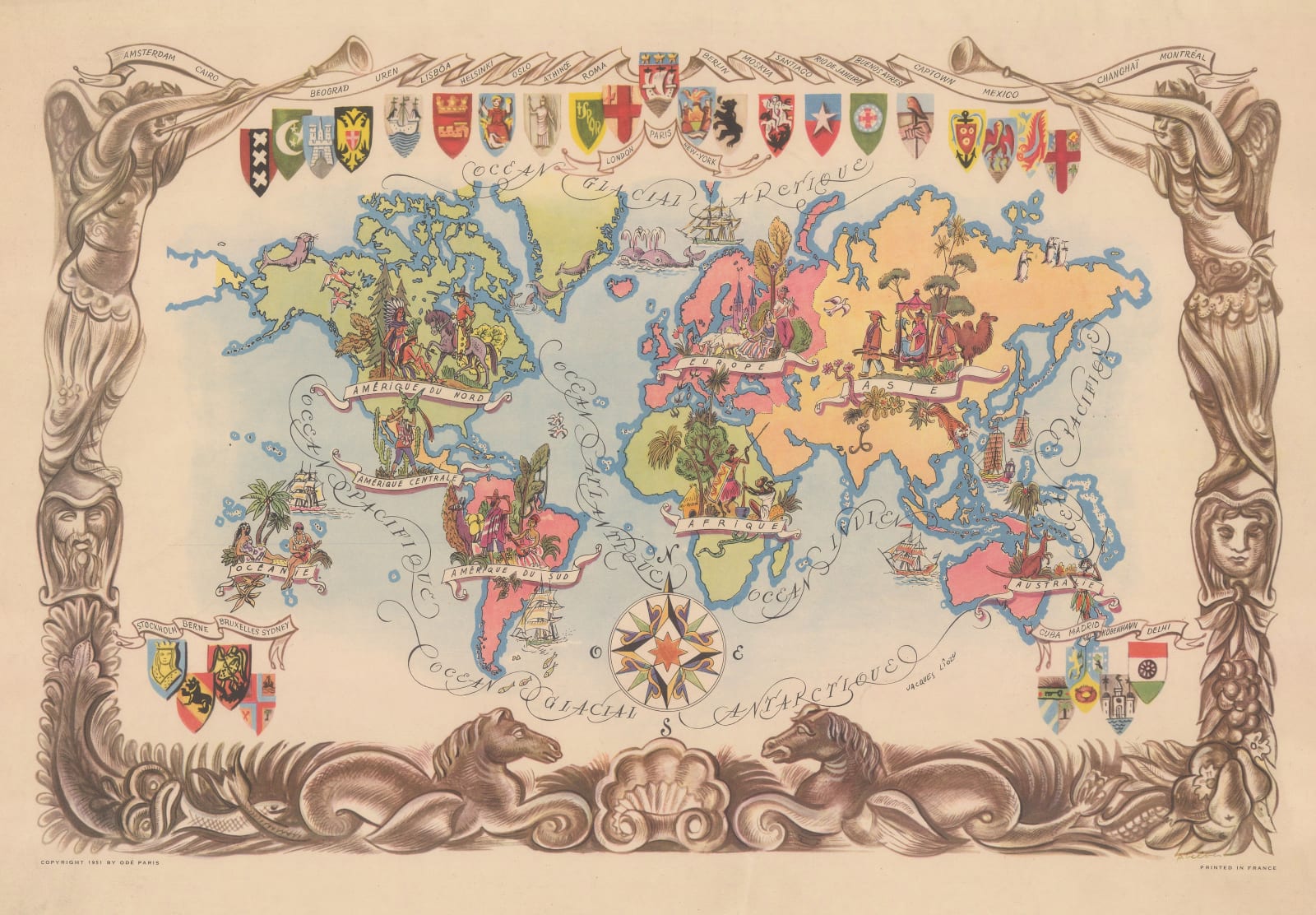 Jacques Liozu, Pictorial Map of the World, 1951