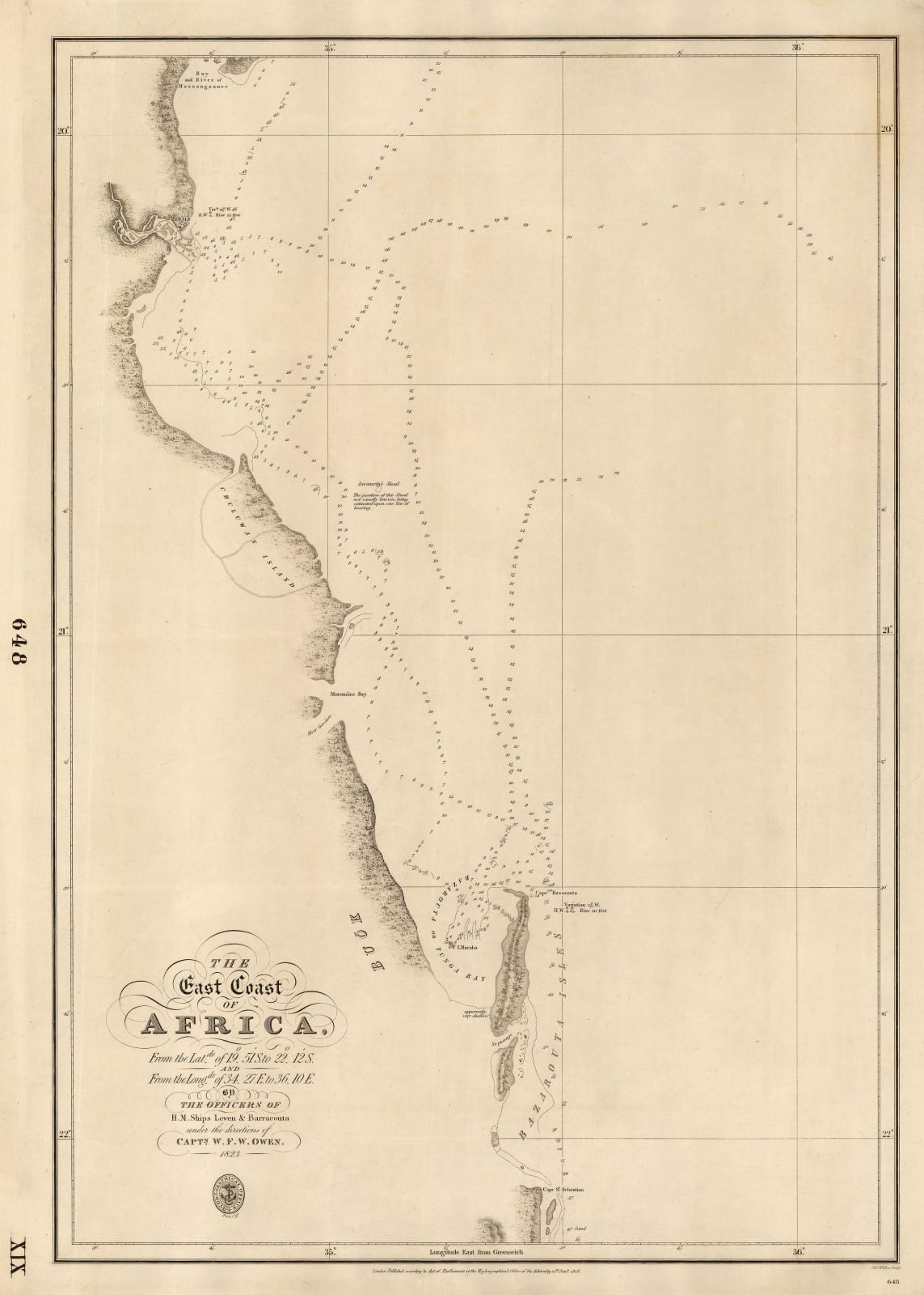 British Admiralty, Sea Chart of the coast of Mozambique, 1828