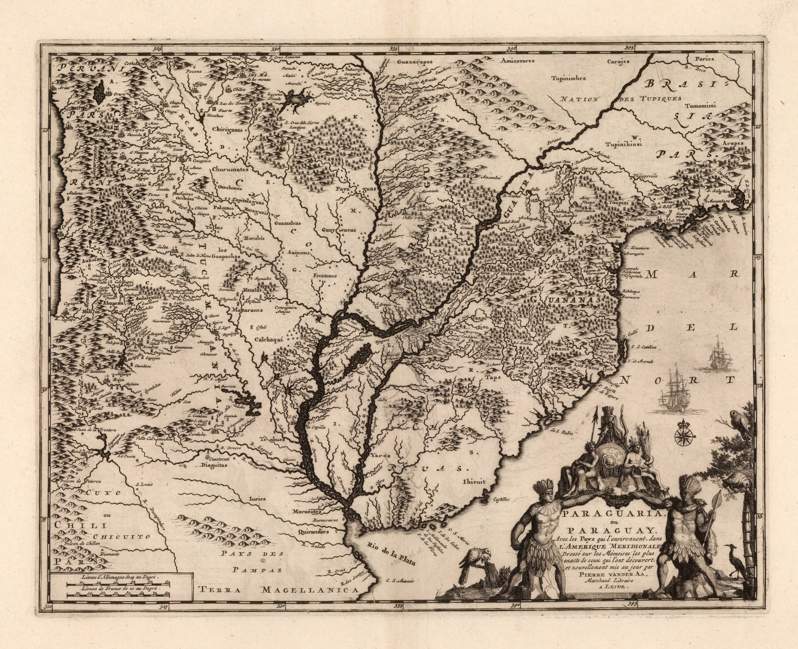 Pieter van der Aa, Paraguay, Uruguay with parts of Brazil and Argentina, 1714