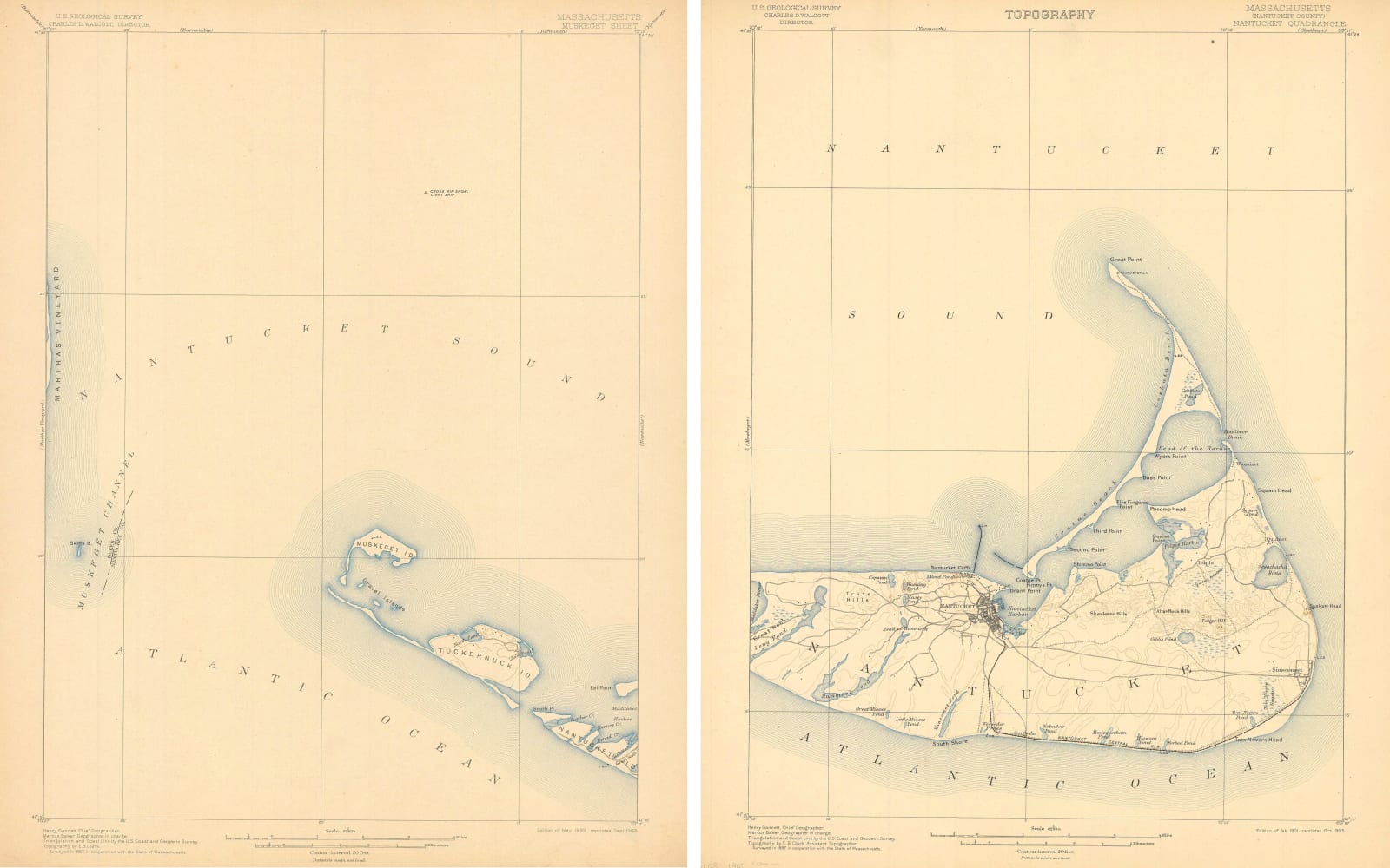 United States Geological Survey (USGS), Two-Sheet Chart of Nantucket, 1905