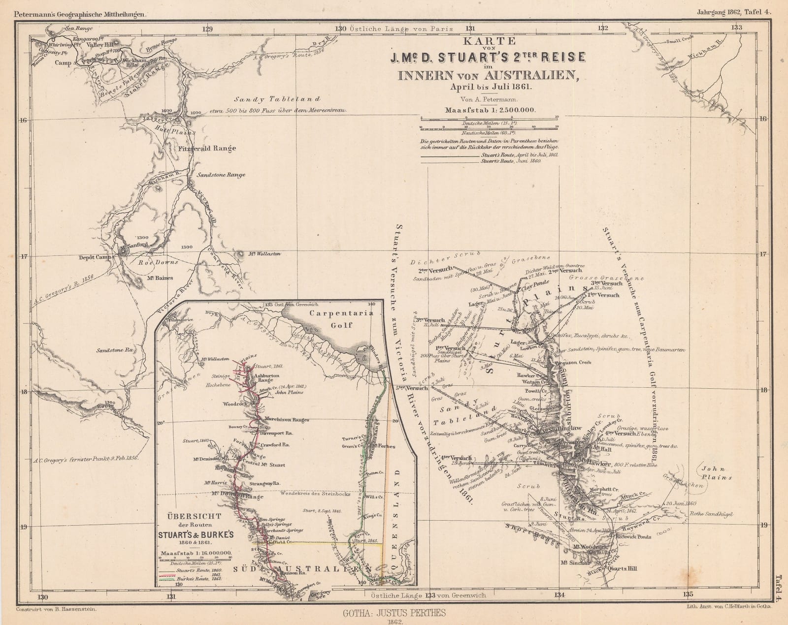 Justus Perthes, Northern Territory from Gulf of Carpentaria to South Australia border, 1862