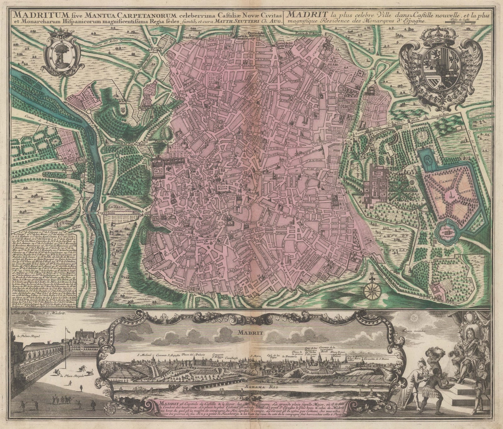 Matthaus Seutter, City plan and panorama of Madrid, 1740 c.