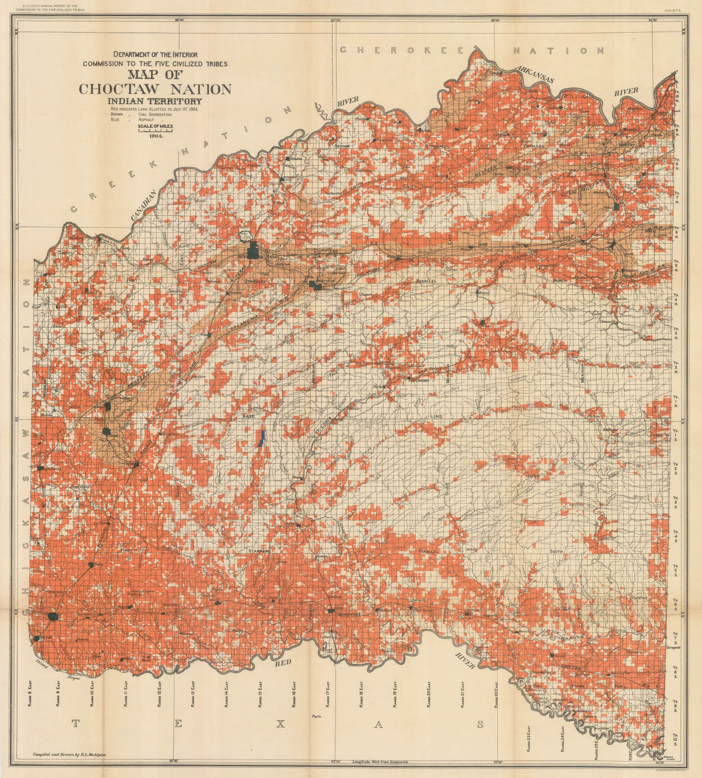 Dawes Commission, Map of Choctaw Nation, Indian Territory, 1904