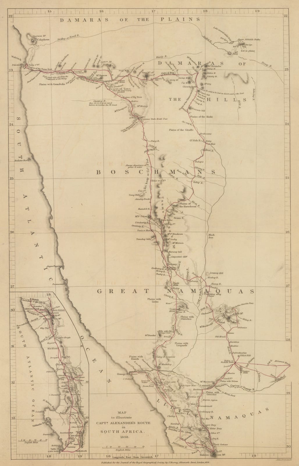 Royal Geographical Society (RGS), Capt. Alexander's Route in South Africa, 1838