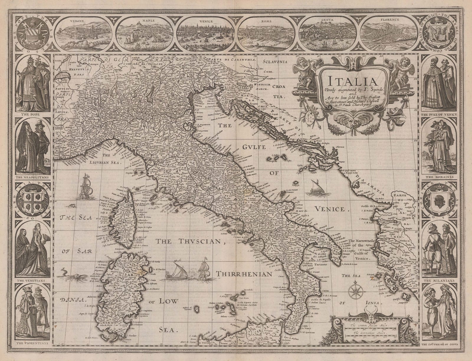 John Speed, Decorative map of Italy, 1676