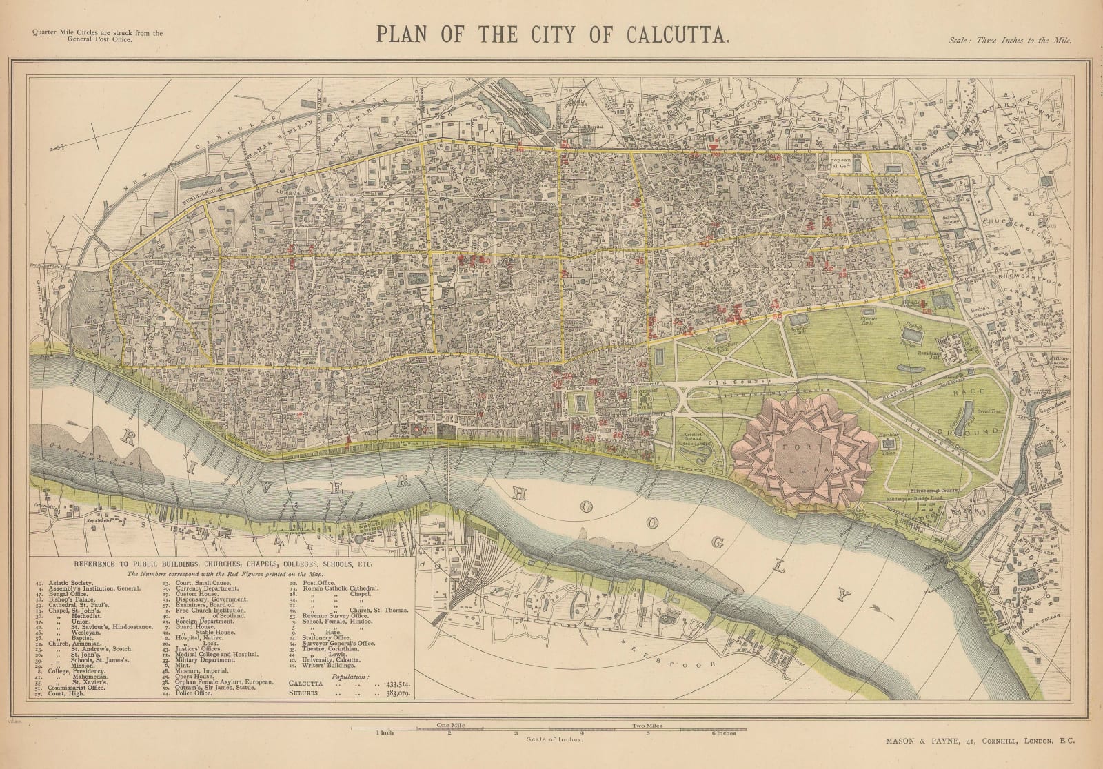 Letts & Son, City plan of Kolkata (Calcutta), 1892