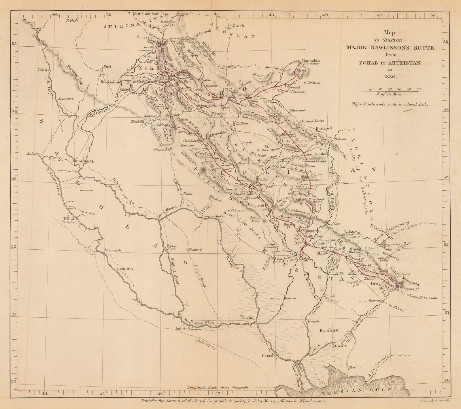Royal Geographical Society (RGS), Sketch map of the Iran and Iraq border, 1839