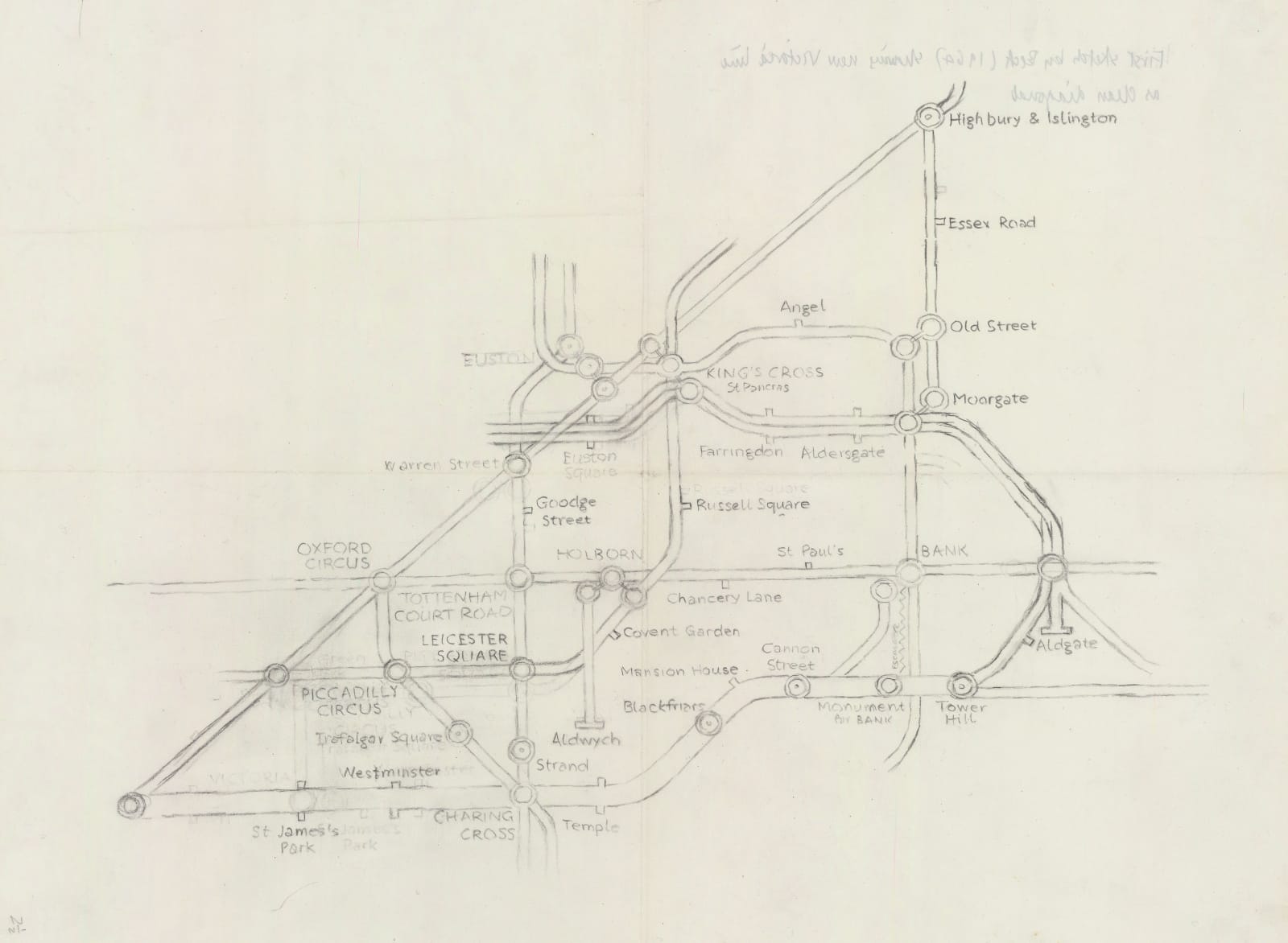 Harry Beck, Harry Beck's first sketch of a diagonal Victoria Line, 1964