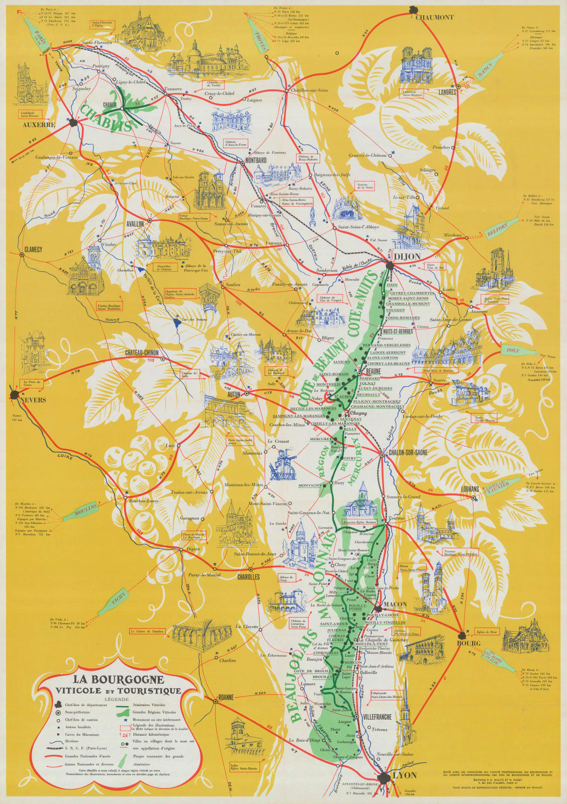 P. Rene Waltz, Burgundy Wine Map, 1960 c.