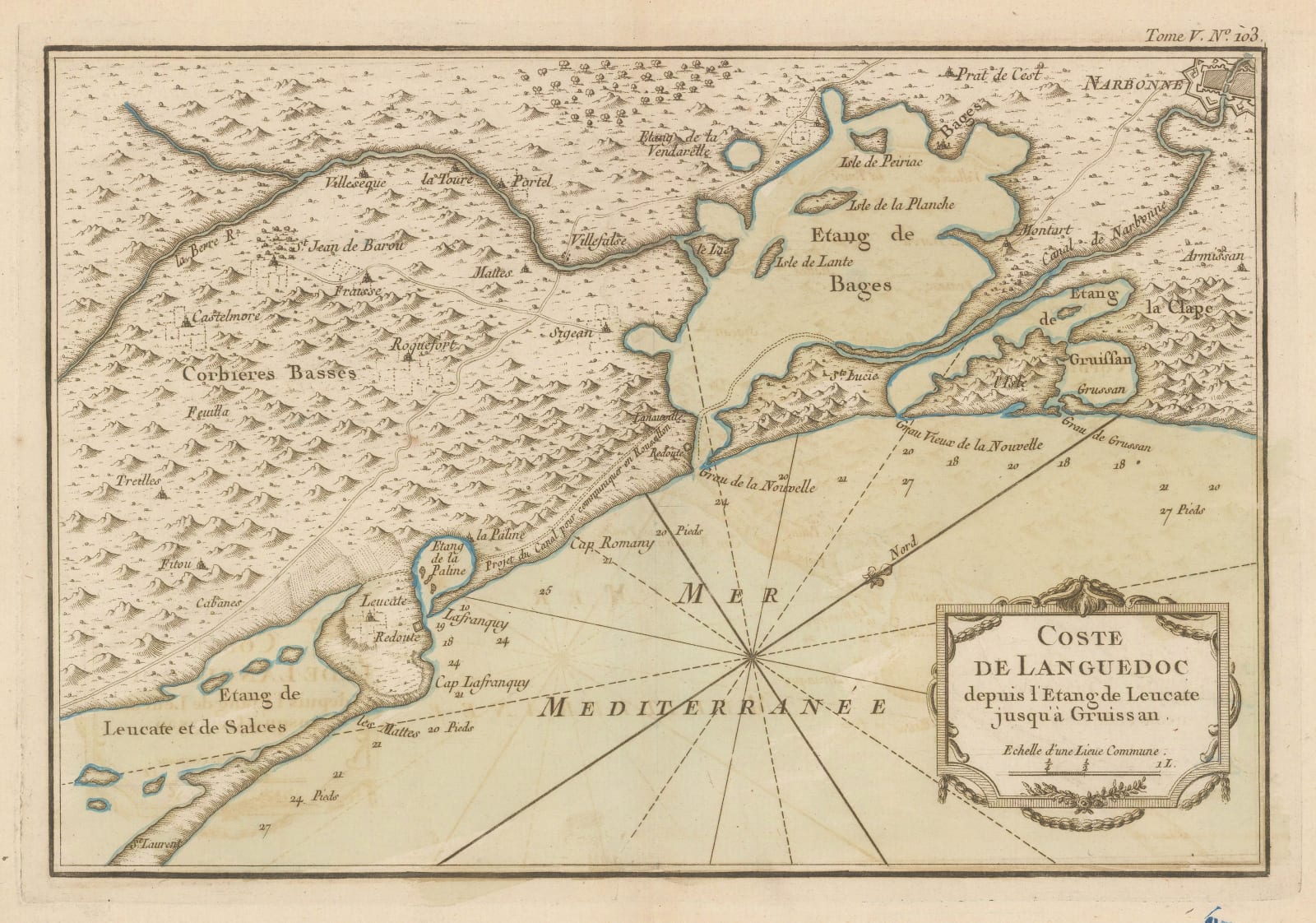 Jacques-Nicolas Bellin, Languedoc coast from Leucate to Gruissan, 1764