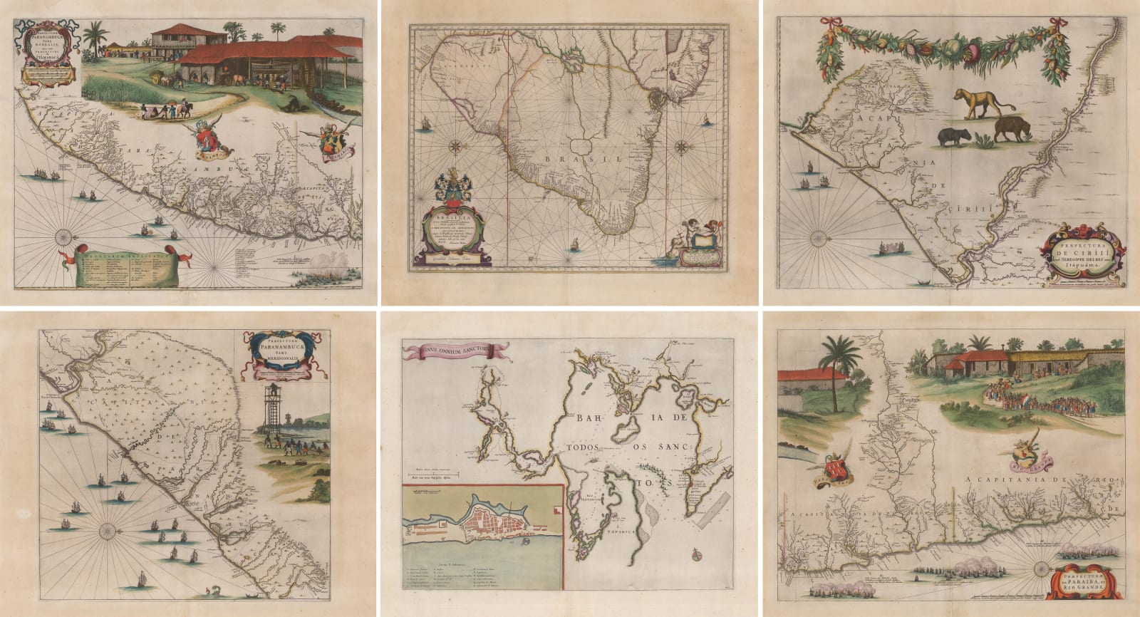 Jan Blaeu, Blaeu's Spectacular Maps of Brazil [set of 6], 1662