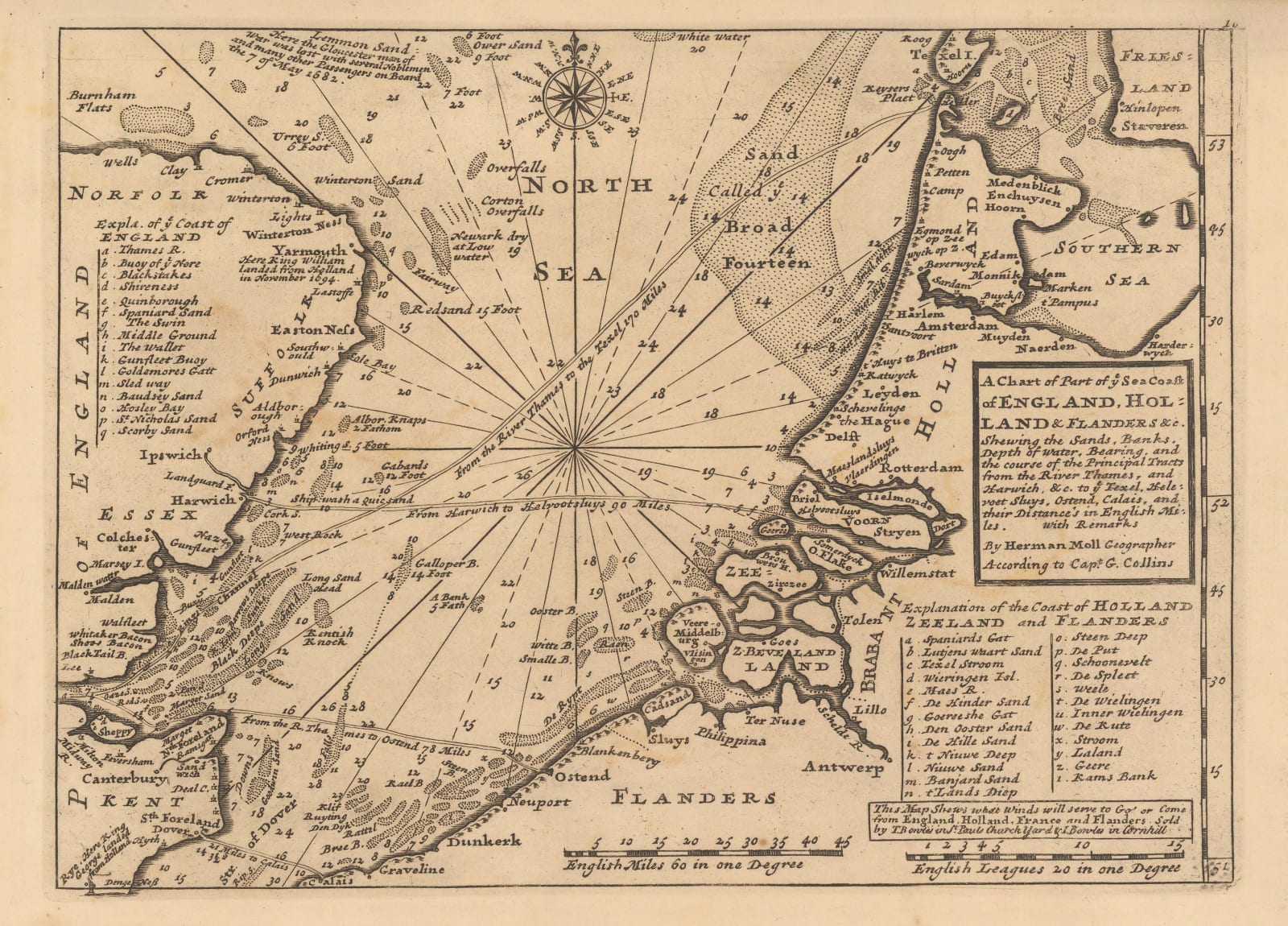 Herman Moll, A Chart of Part of ye Sea Coast of England, Holland & Flanders, 1755 c.