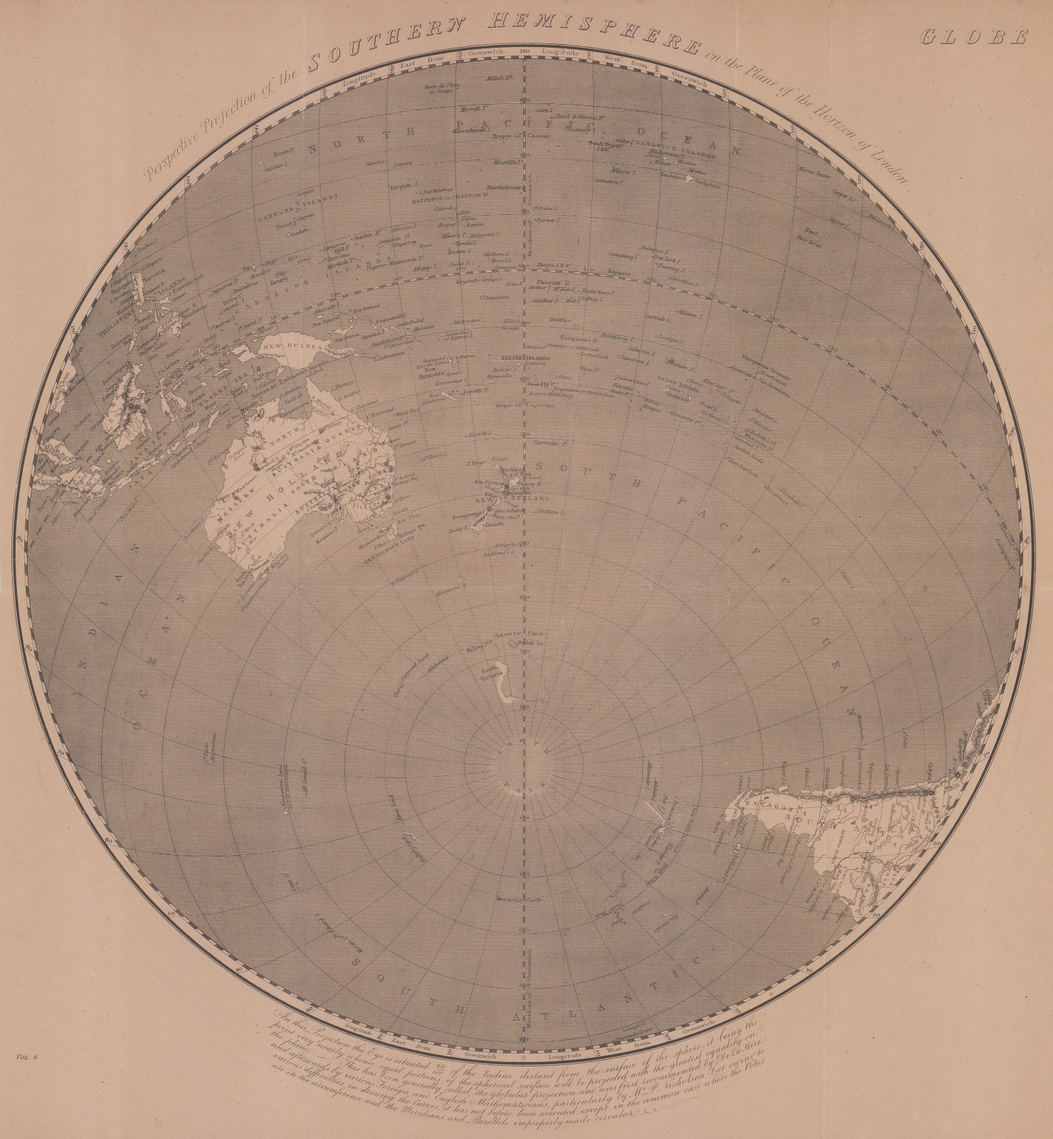 Joseph Wilson Lowry, Perspective Projection of the Southern Hemisphere on the Plane of the Horizon of London, 1845 c.