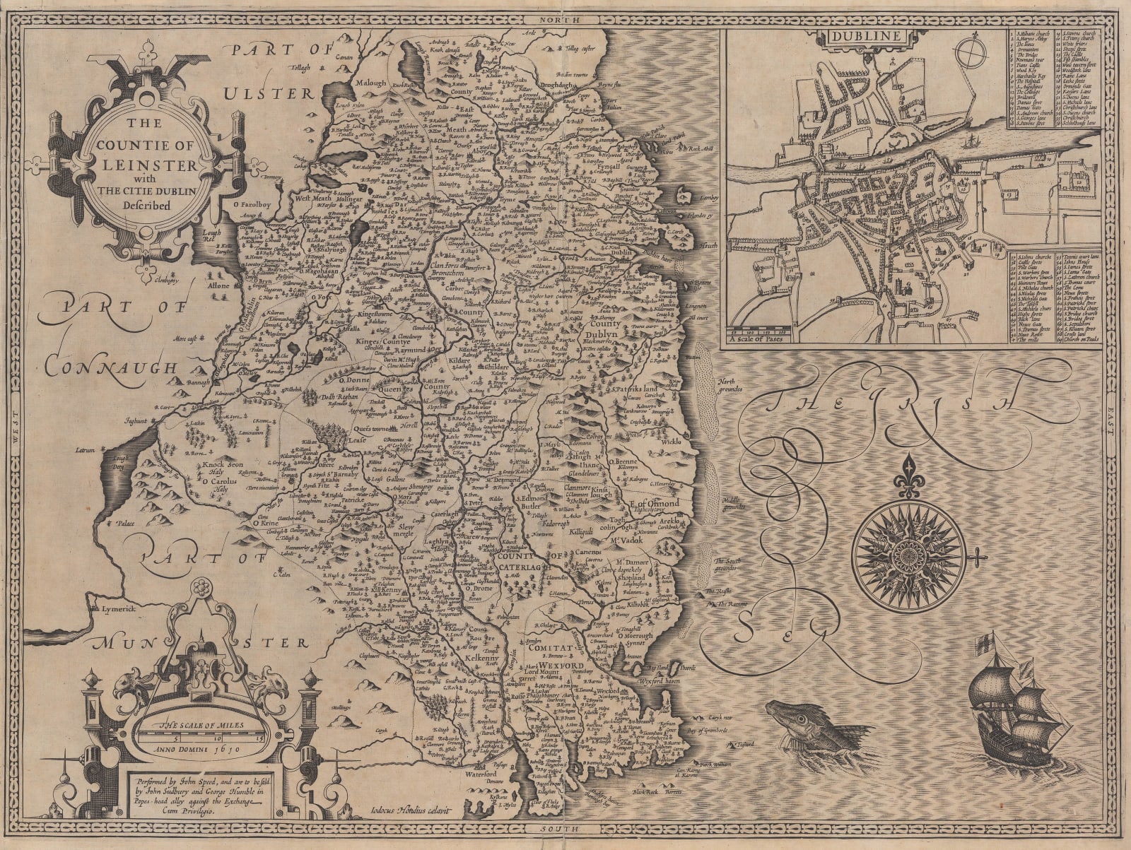 John Speed, First regional map of Leinster, 1611