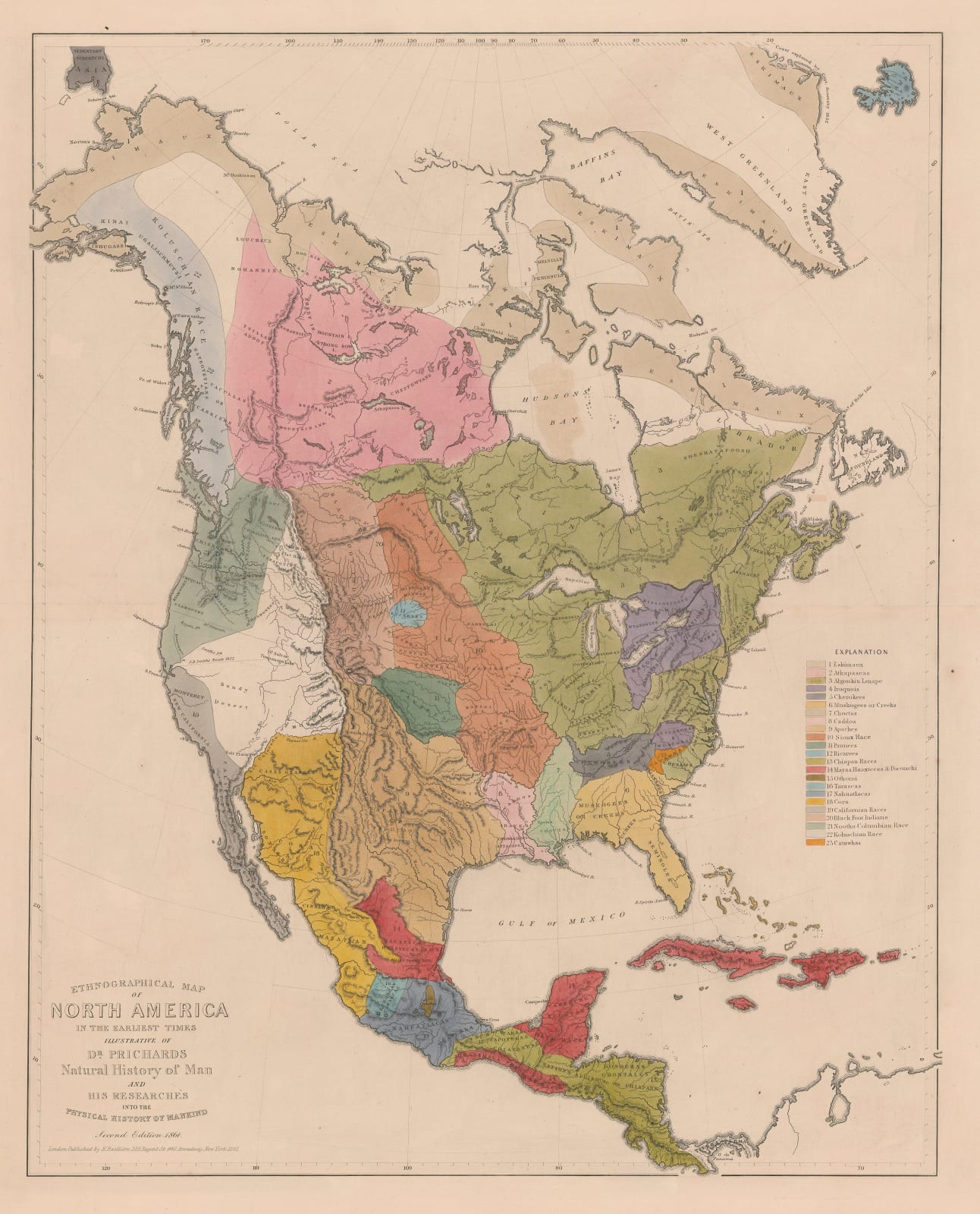 James Cowles Prichard, Ethnographic Map of North America, 1861