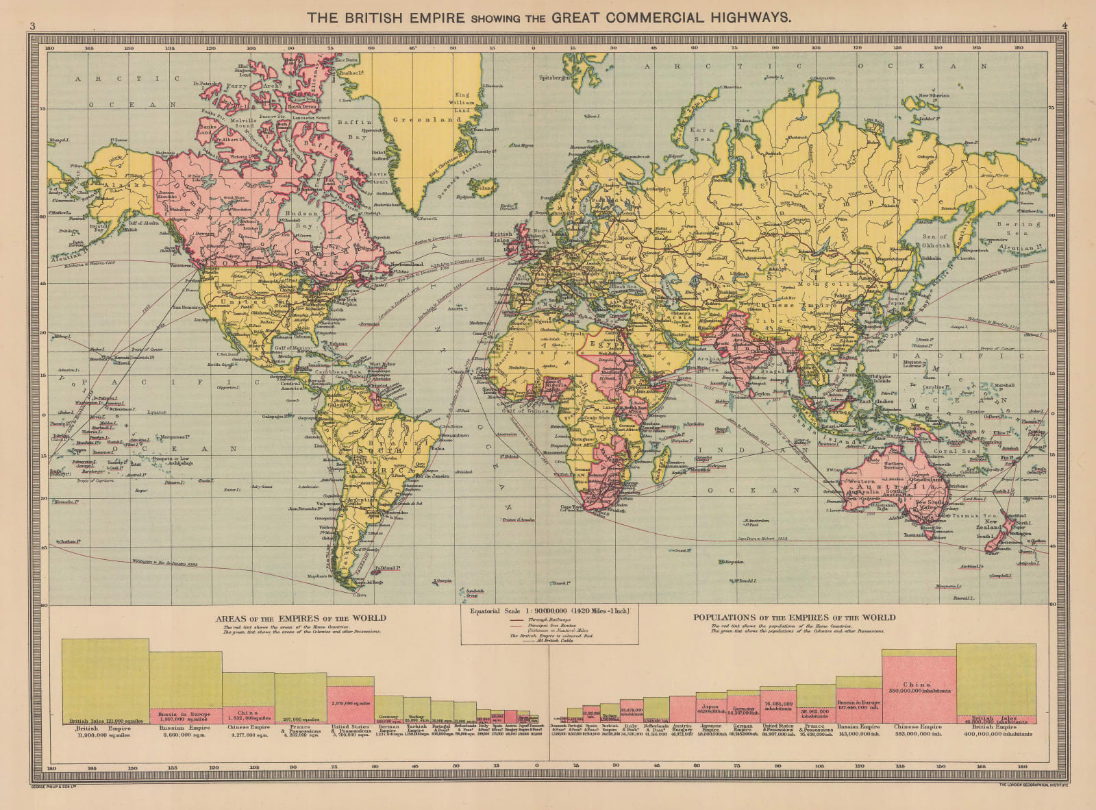 George Philip & Son Ltd., The British Empire showing the Great Commercial Highways, 1910 c.