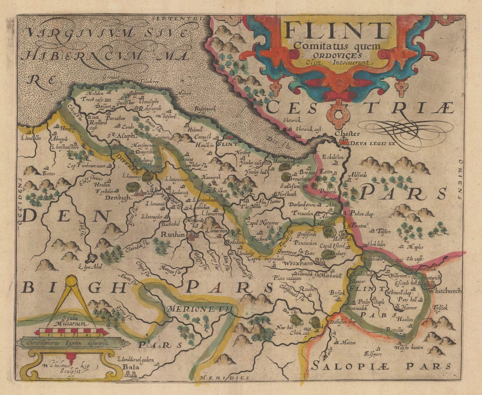 Christopher Saxton & William Kip, Flint Comitatus, 1637