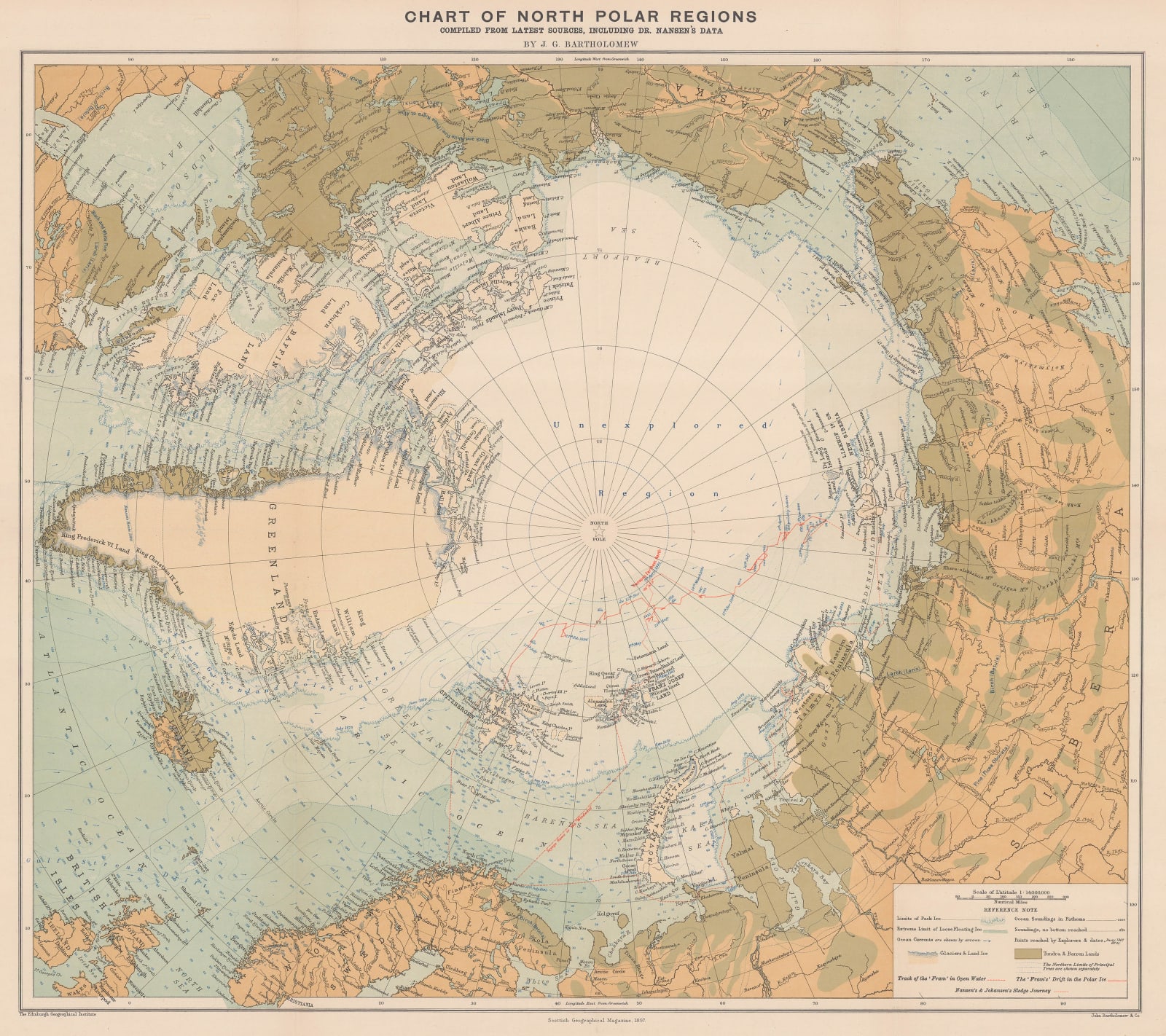 Scottish Geographical Society (SGS), Chart of North Polar Regions, 1897