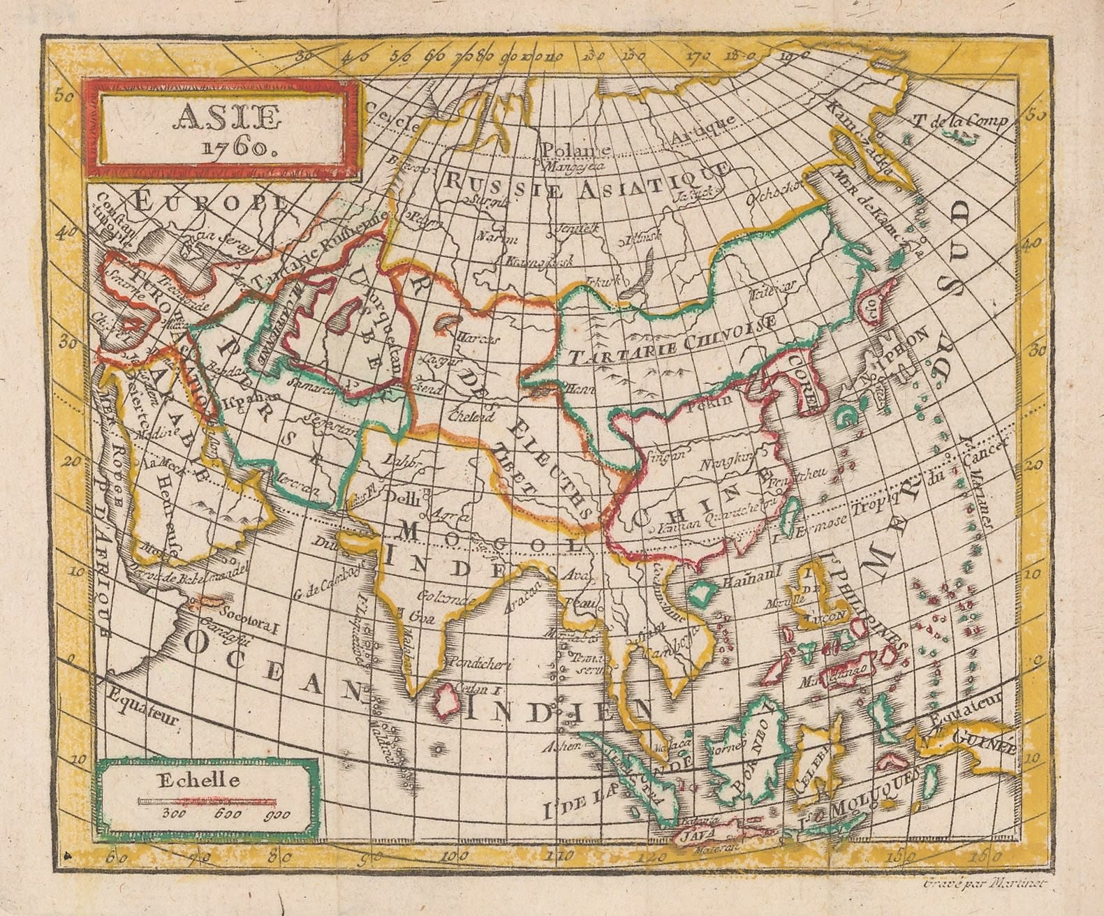 Jean Joseph Georges d'Expilly, Miniature map of Asia, 1760