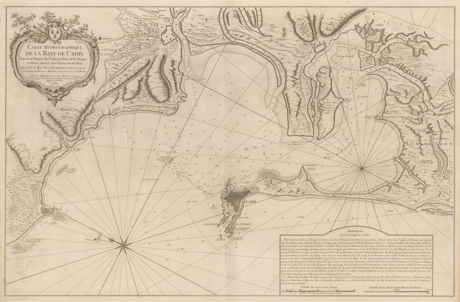 JacquesNicolas Bellin, Chart of the Bay of Cadiz, 1762 The Map House
