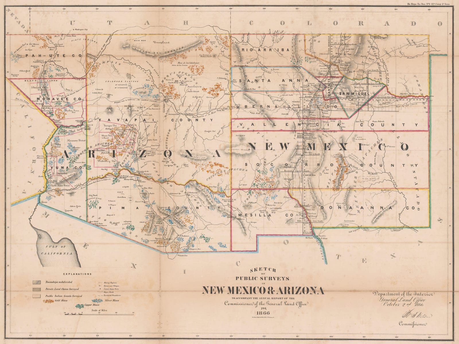 General Land Office (GLO), Sketch of Public Surveys in New Mexico and Arizona, 1866
