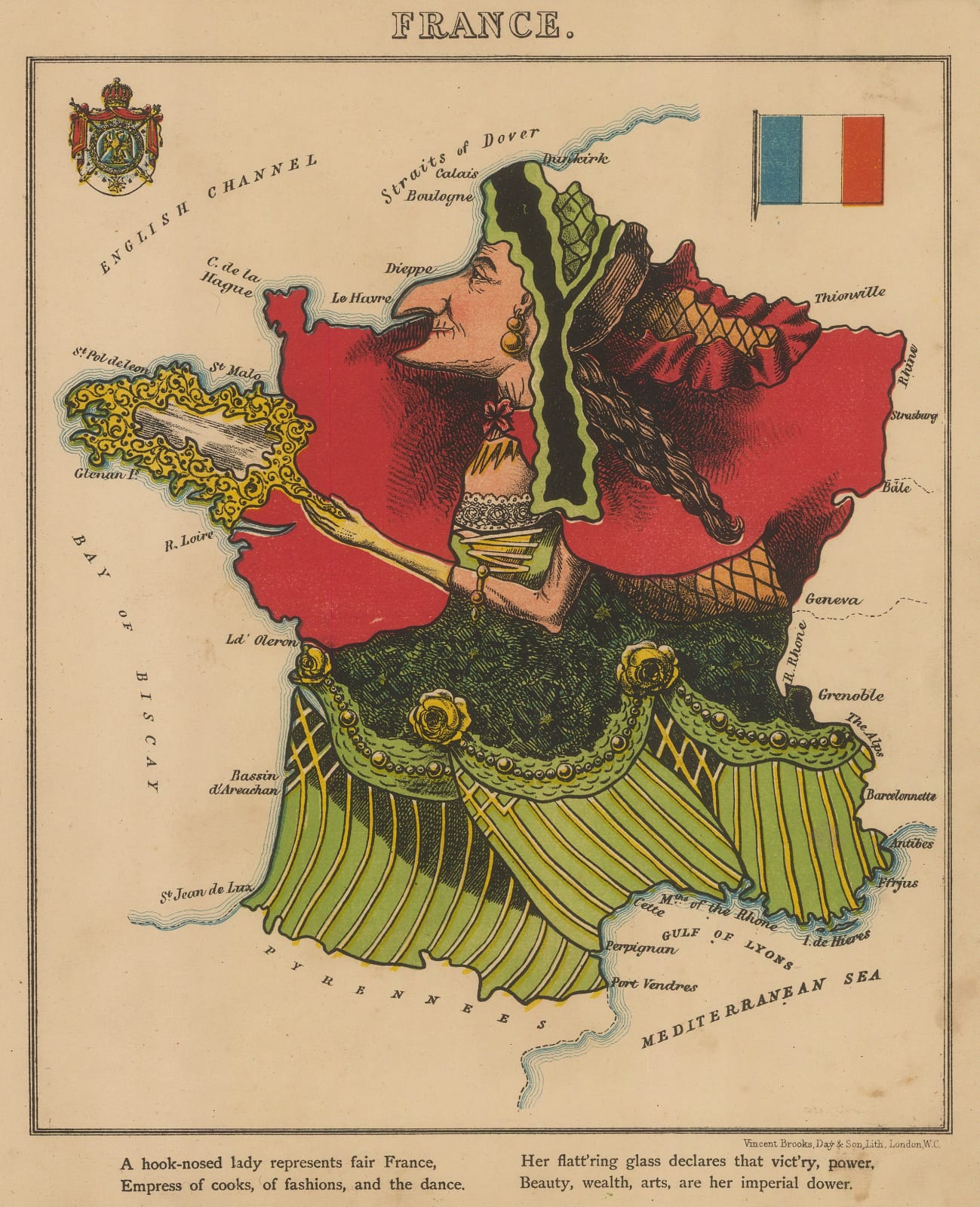 Aleph, Scarce caricature map of France, 1869