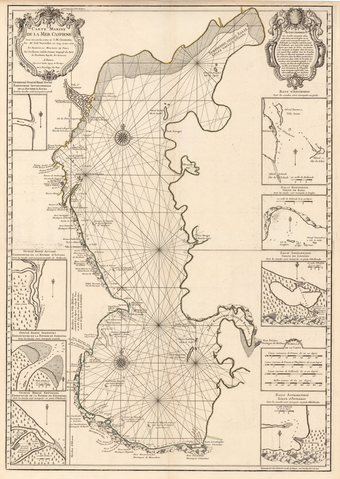Guillaume De L'Isle, Chart of the Caspian Sea, 1745