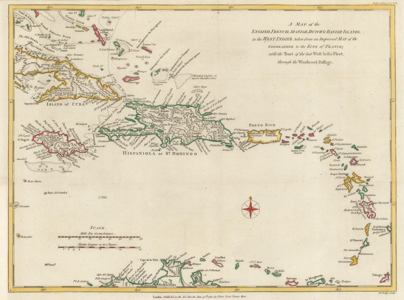 John Bew, A Map of the English, French, Spanish, Dutch & Danish Islands in the West Indies, 1781