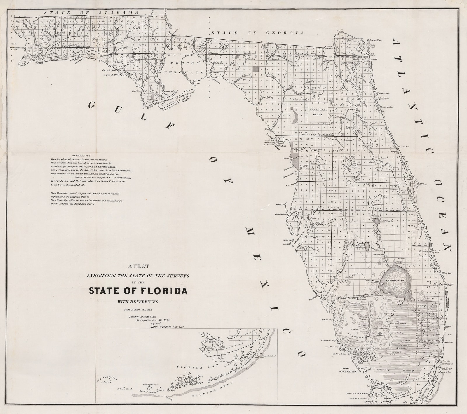 General Land Office (GLO), A Plat Exhibiting the State of the Surveys in the State of Florida, 1854