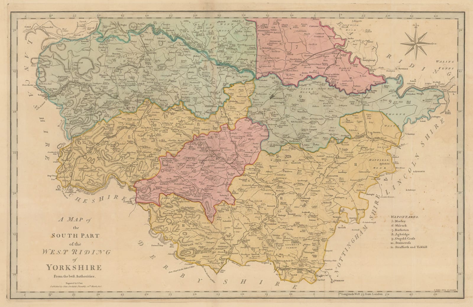 John Cary, A map of the South Part of the West Riding of Yorkshire from the best Authorities, 1805