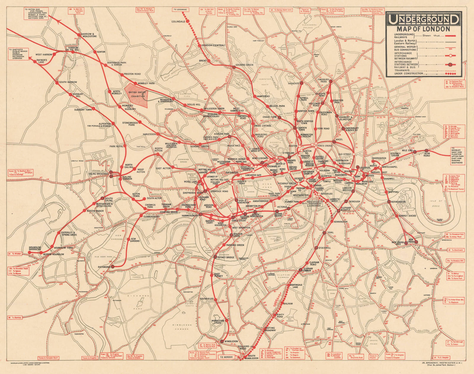Waterlow & Sons, Underground Map of London, 1924