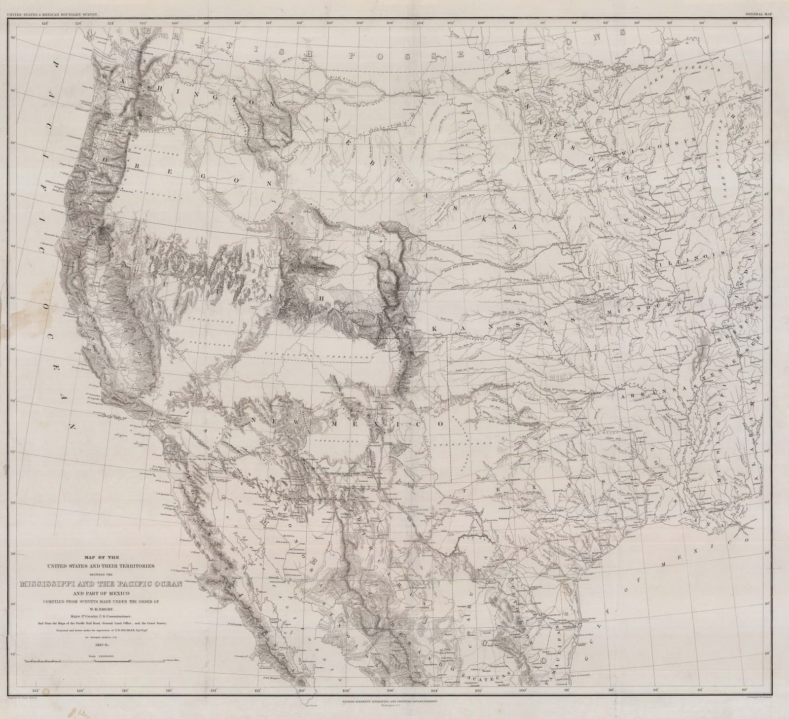 William Hemsley Emory, Map of the Unites States and their Territories between the Mississippi and the Pacific Ocean, 1857