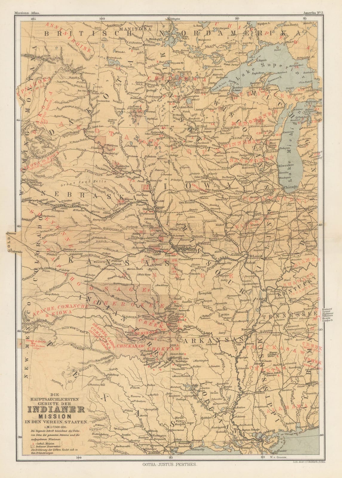 Justus Perthes, Die Hauptsaechlichsten Gebiete Der Indianer Mission in den Verein Staaten, 1871