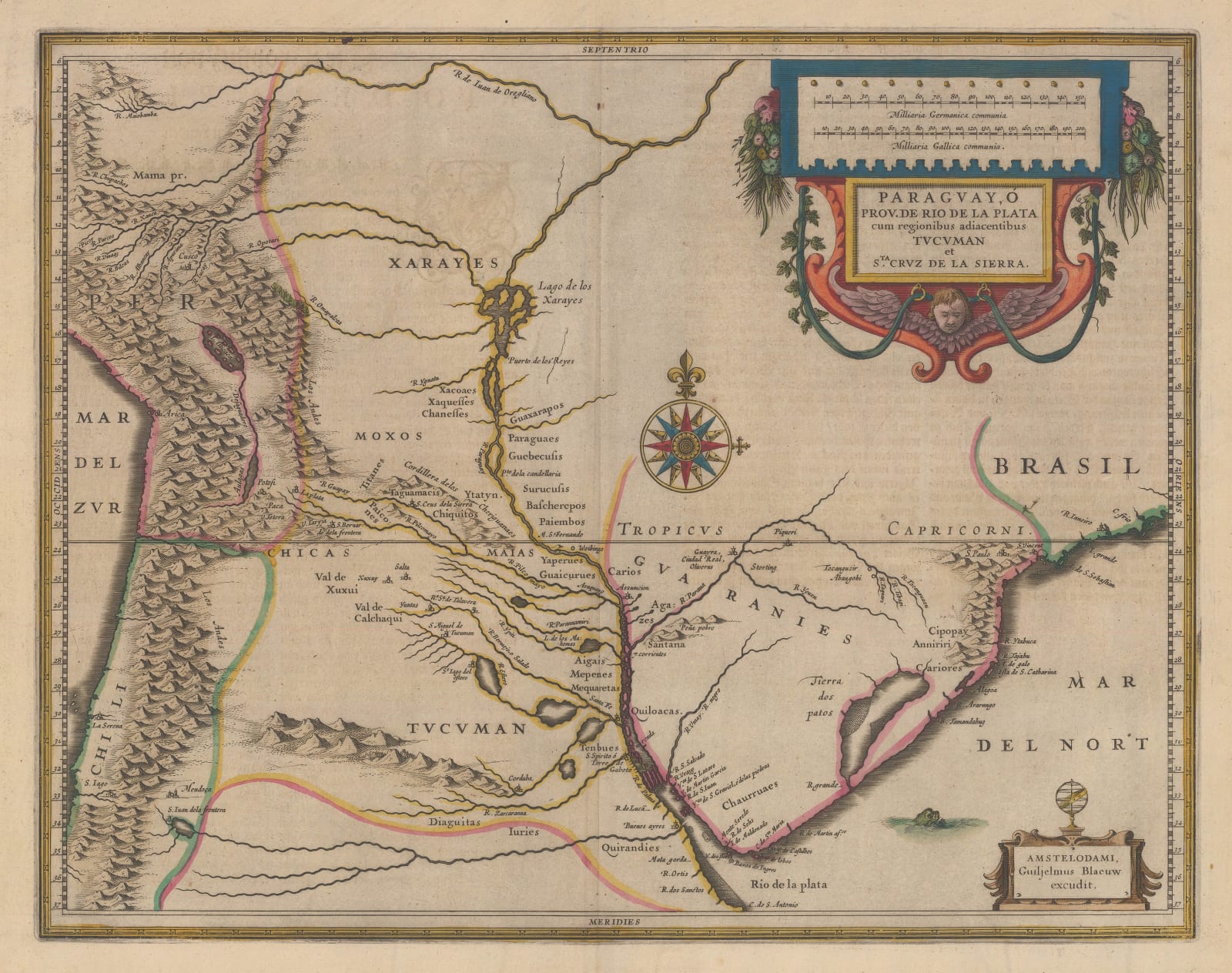 Willem & Jan Blaeu, Dutch Golden Age map of Paraguay, 1640 c.