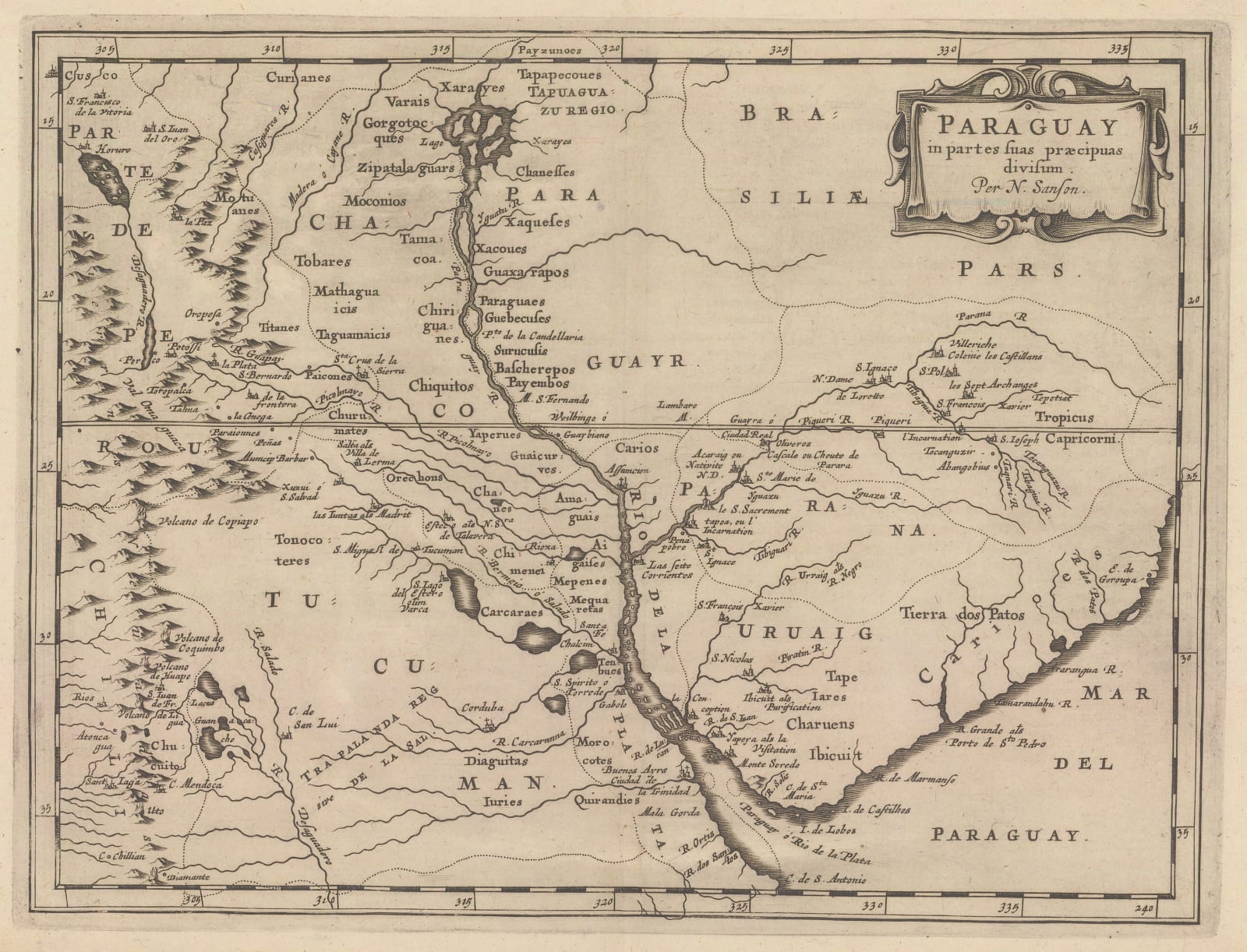 Nicolas Sanson, Paraguay, Uruguay and Argentina, 1679