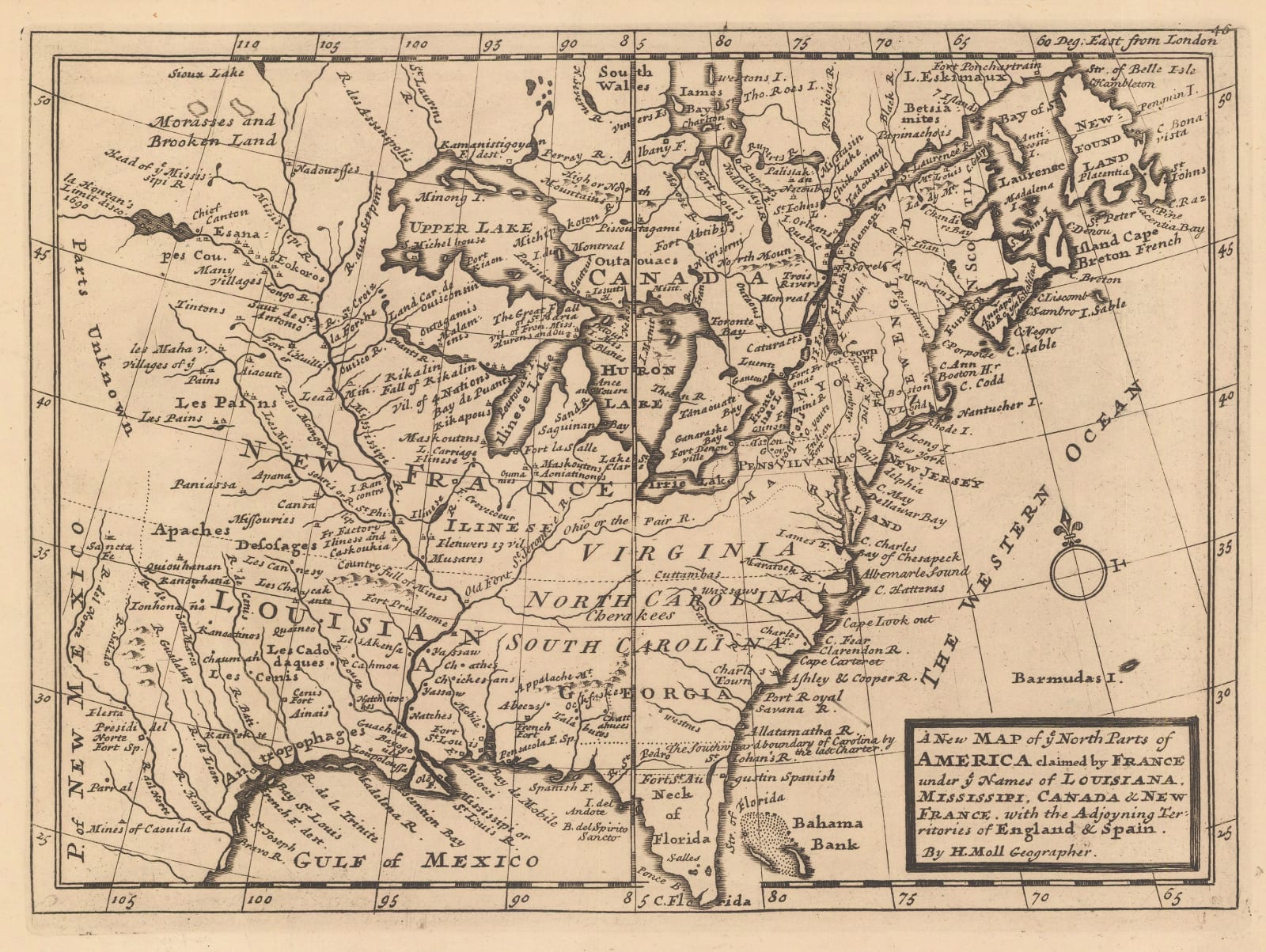 Herman Moll, United States and Canada, 1755 c.