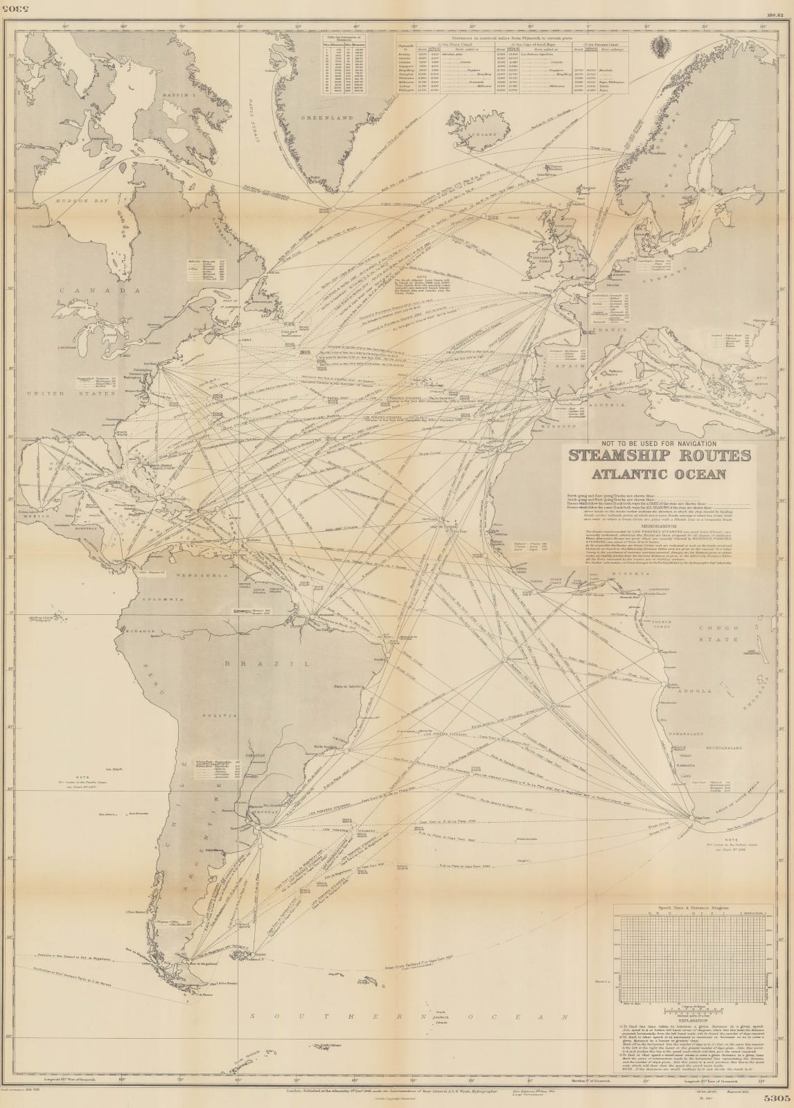 British Admiralty, Steamship Routes Atlantic Ocean, 1951