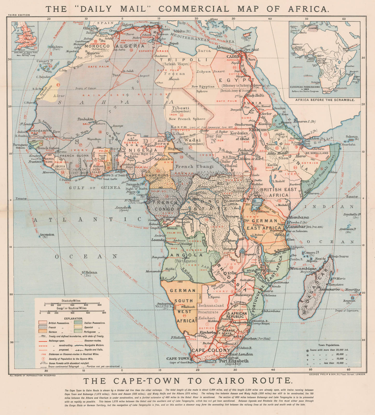 George Philip & Son Ltd., The 'Daily Mail', Commercial Map of Africa, 1890 c.
