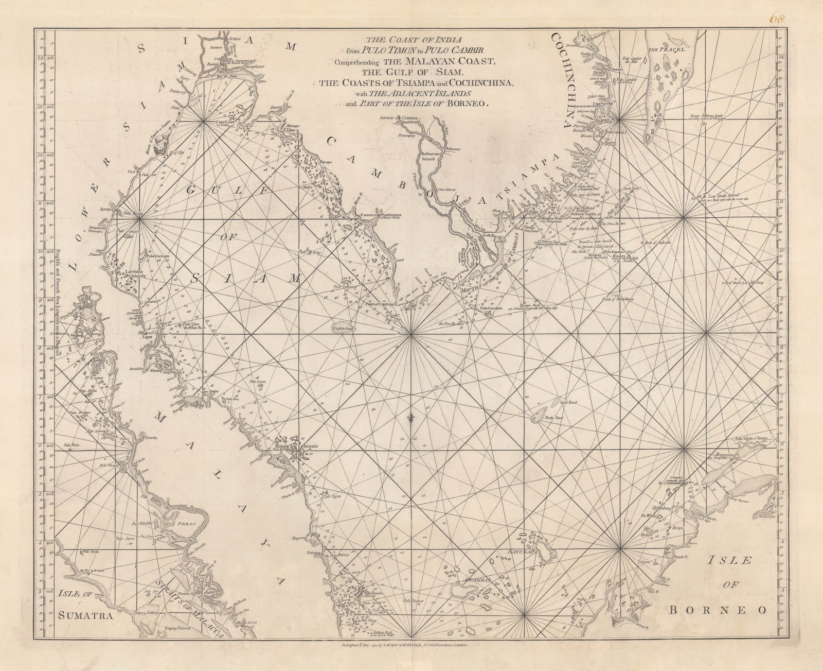 Laurie & Whittle, Rare chart of the Gulf of Thailand and the South China Sea, 1794