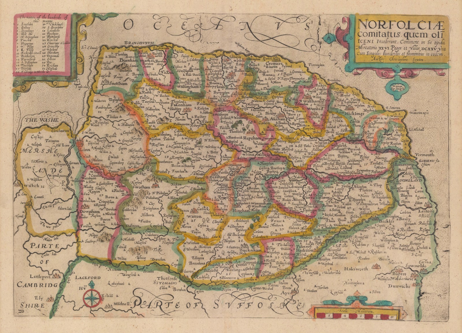 Christopher Saxton & William Kip, Norfolciae Comitatus, 1637