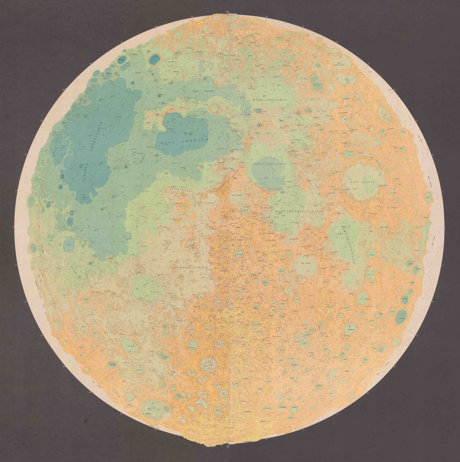 Army Map Service, Topographic Map of the Moon, 1964