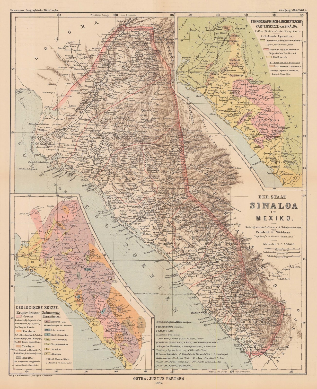 Justus Perthes, Sinaloa - Mexico, 1884