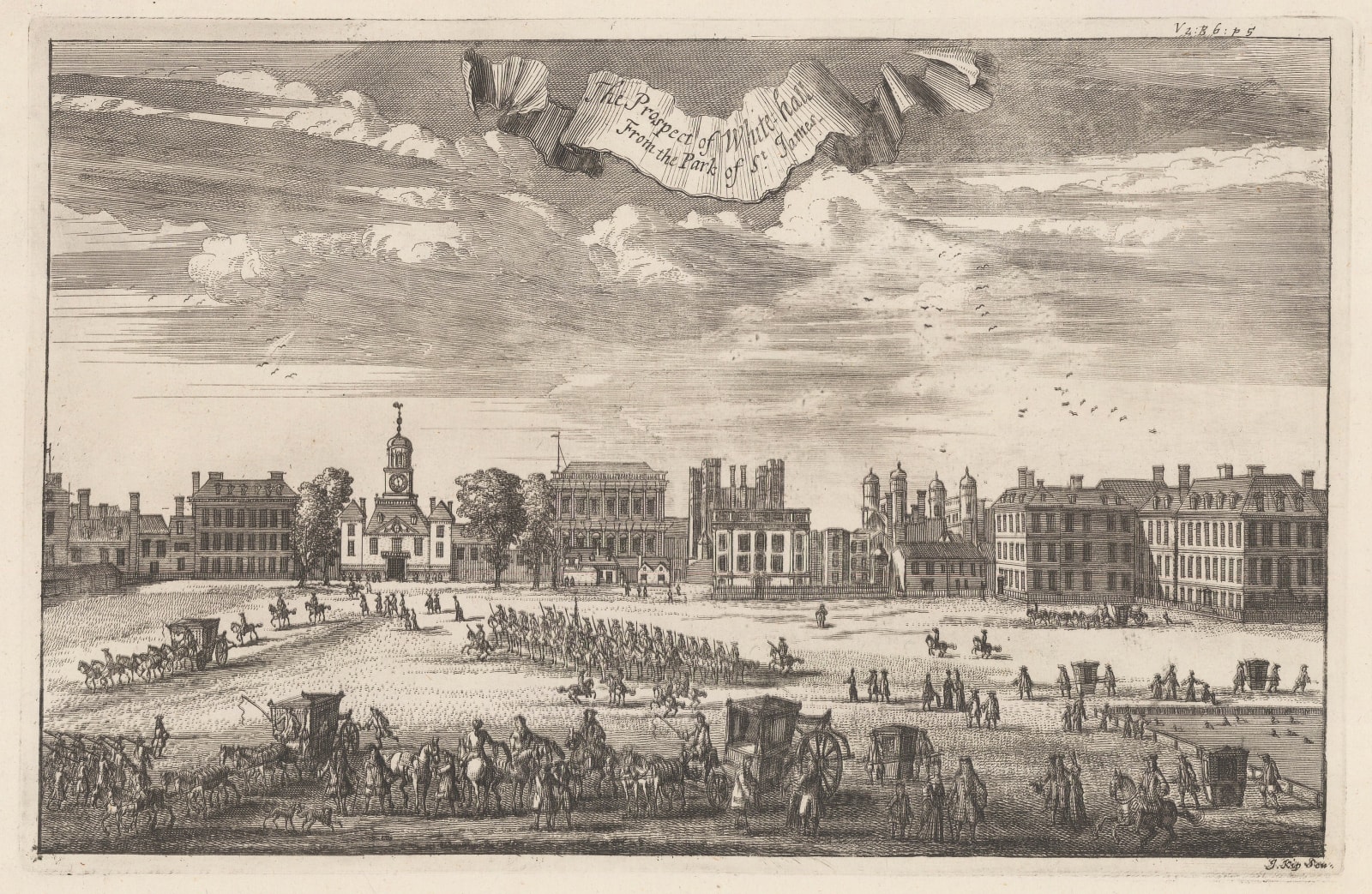 John Stow, London - Horse Guards from St James's Park, 1720