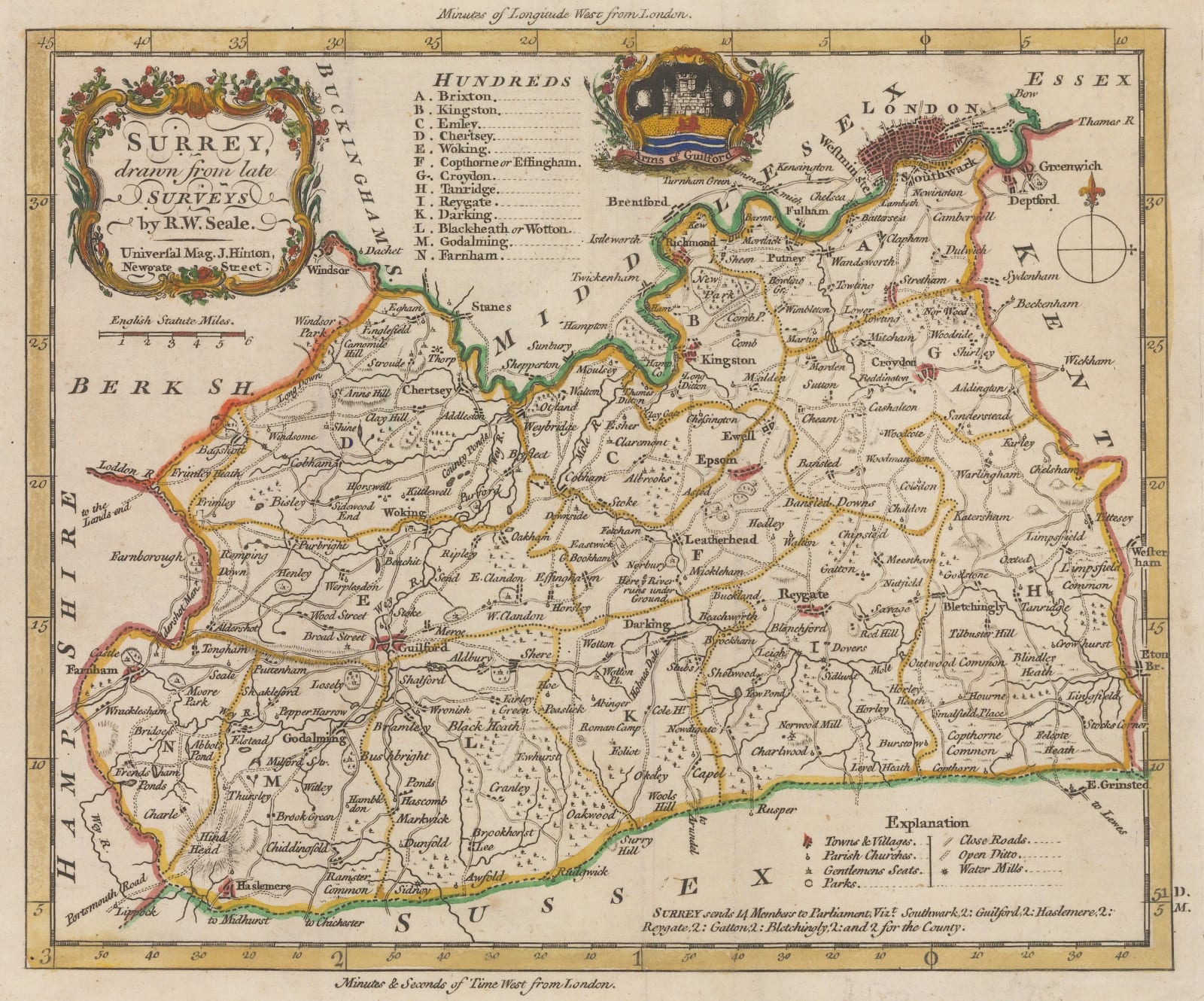 Universal Magazine, Surrey Drawn from late Surveys by R.W. Seale, 1759