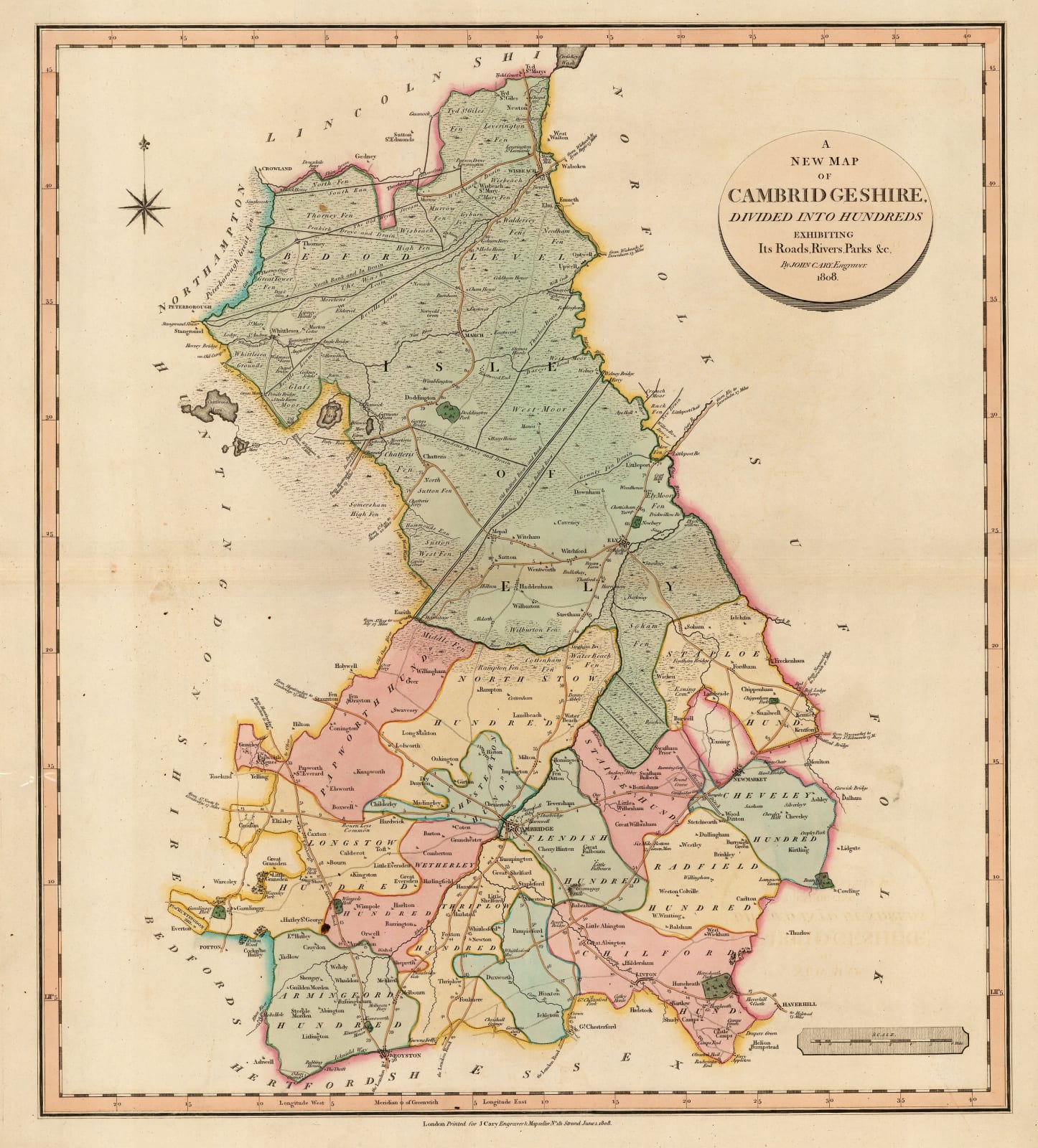 John Cary, A New Map of Cambridgeshire, 1808