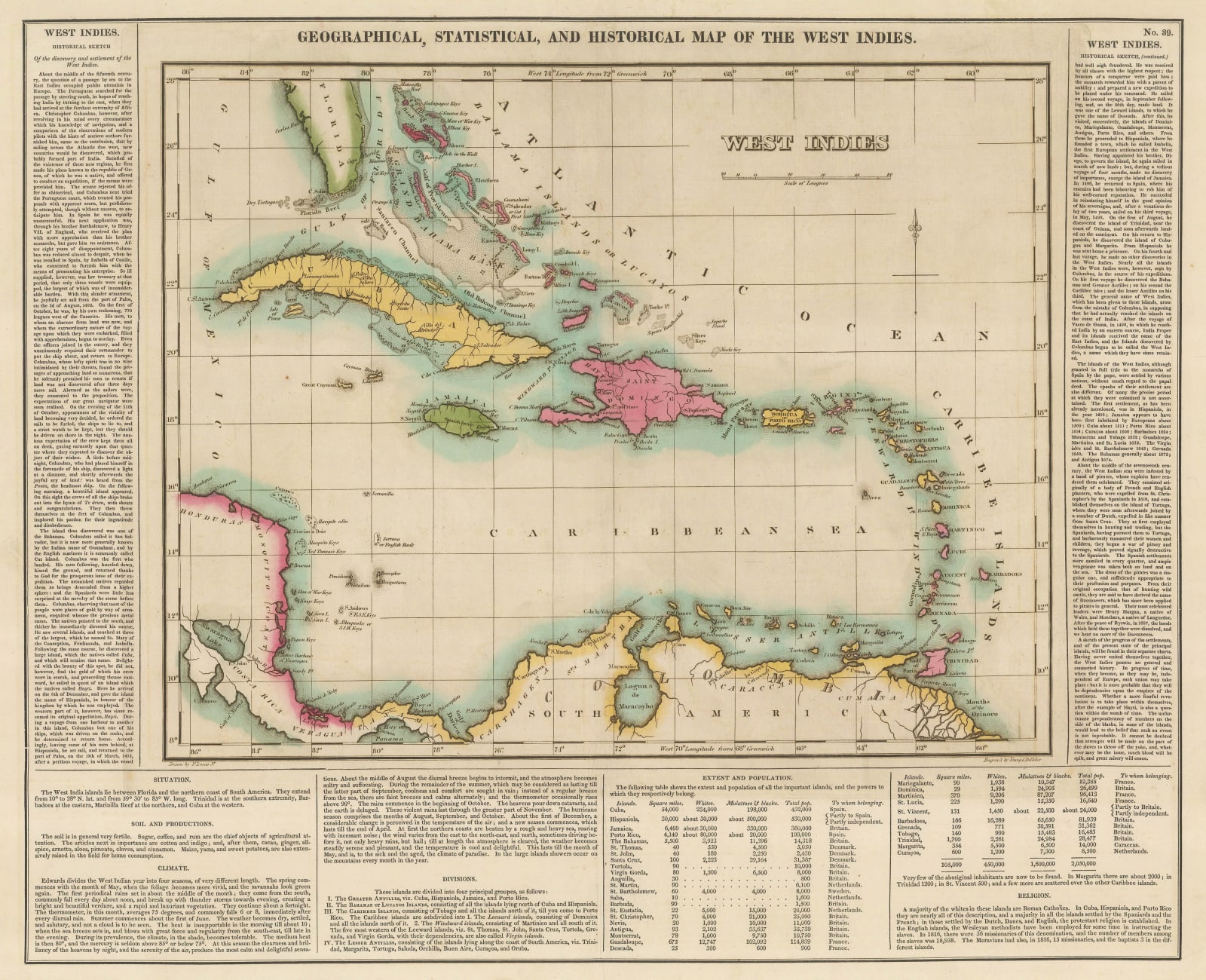 Carey & Lea, Geographical, Statistical, and Historical map of the West Indies, 1823